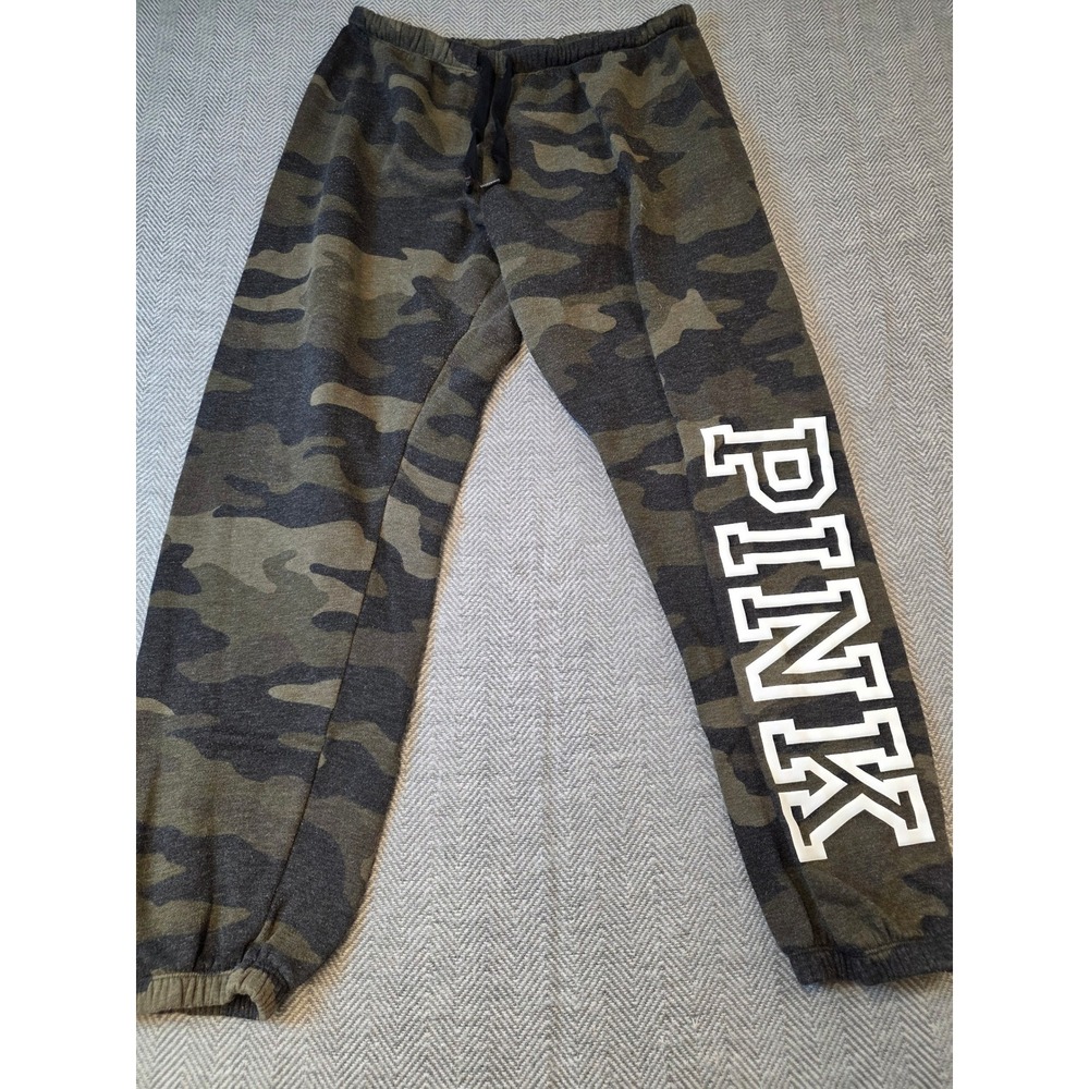 PINK Victoria's Secret Sweatpants Women Medium Green Camouflage Drawstring Waist